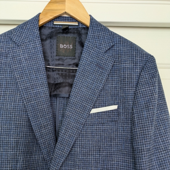 BOSS Hutson Slim Fit Blue Wool Cotton Linen Blend Sport Suit Coat Mens Jacket 38 - Picture 5 of 16